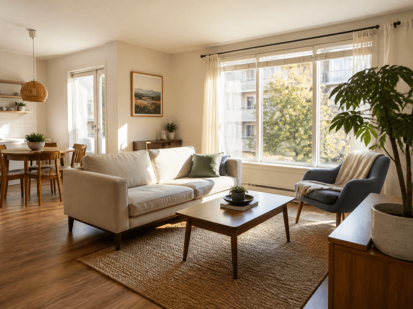 Bright apartment living room with natural light
